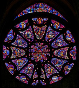 Vindu w115 som viser skapelsen (delvis moderne) (rosavindu - innvendig) av French School