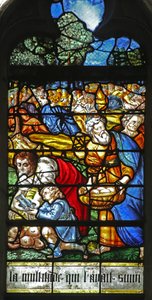 Vindu w12 som viser en detalj fra Miracle of the Feeding of the 5000 av French School