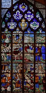 Vindu w13 som viser St Vincents martyrium; jomfruens litani i tracery-lysene av French School