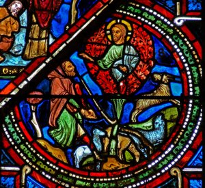 Vindu w15 som viser Moses og den brennende busken av French School