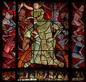 Vindu w16 som viser en scene fra The Last Judgement: the Damned av French School