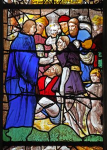 Vindu w18 som viser en scene fra Life of St Yves - av French School