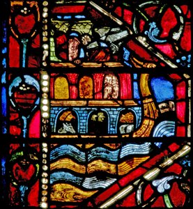 Vindu w19 som viser historien om Noahs Ark: duen vender tilbake av French School