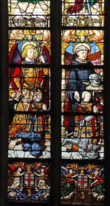 Vindu w1 som viser St Michael og St Guillaume med Montmorency-givere av French School