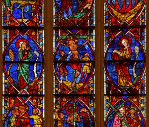 Vindu w200 som viser korsfestelsen med Maria og Johannes av French School