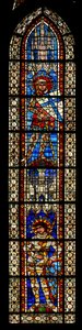 Vindu w203 som viser St Maurice og St Victor (farget glass) av French School