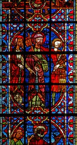 Vindu w204 som viser St Peter og St Paul før keiser Nero av French School