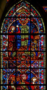 Vindu w204 som viser korsfestelsen av St. Peter av French School