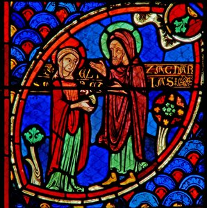 Vindu w20 som viser Zacharias og Elizabeth, foreldrene til døperen Johannes av French School