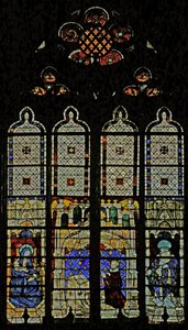 Vindu w210 som viser det kongelige vinduet med Jomfru Maria, Charles VI og St Denis av French School