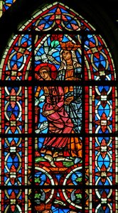 Vindu w211 som viser St Helen-drømmer (farget glass) av French School