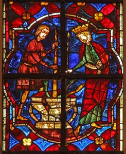 Vindu w212 som viser en scene fra legenden om St John: helgenen og miraklet med de knuste juvelene av French School