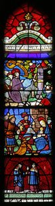 Vindu w22 som viser inntoget til Jerusalem; Tilbedelse av magi; Ss Cosmos og Damian av French School