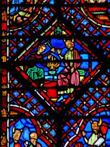 Window w2 Moses ser på Bezalel som lager Menora Ex XXXVII 17-24 av French School