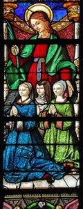 Vindu w2 som viser St Catherine og giver (moderne?) av French School