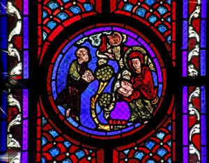 Vindu w2 som viser en scene fra livet til Maria Magdalena - helgenen i Provence av French School