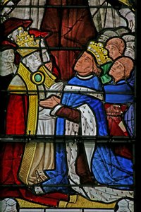 Vindu w4 som viser pave Paul II og kong Ludvig XI av French School