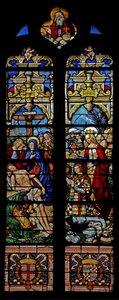 Vindu w4 som viser Descent from Cross med giveren Francois de Montmorency og Ste Francoise av French School