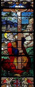 Vindu w5 som viser en scene fra livet til Maria Magdalena - helgenen ved korset av French School