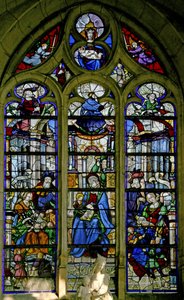 Vindu w6 som viser St. Anne som lærer jomfruen å lese; Mary Jacobe og Mary Salome og familier; David, Asa, Josias ovenfor av French School