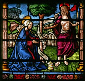 Vindu w6 som viser en oppstandelsesscene: Noli Me Tangere av French School