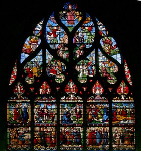 Vindu w6 som viser scener fra Maria Magdalenas liv av French School
