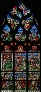 Vindu w8 som viser St Helen, Constantine and the Triumph of Cross av French School
