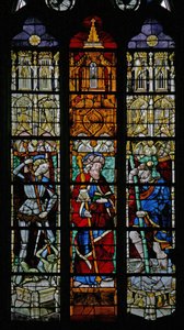 Vindu w8 som viser St Michael, St James og St Christopher av French School
