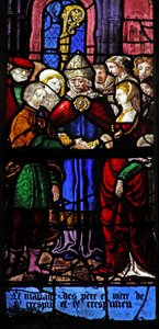 Vindu w9 som viser scener fra Lives of St Crepin og St Crepinien av French School