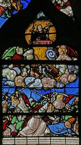 Vindu w9 som viser den siste dommen - etter Albert Durer av French School
