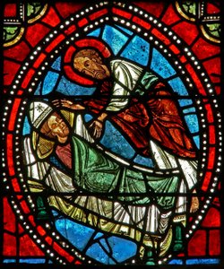 Vindu wXX som viser St. Paul som i en drøm avslører for St. Ambrosius restene av St. Gervais og St. Protais av French School