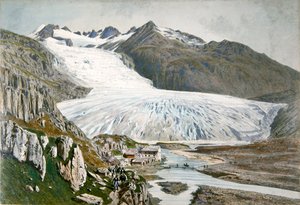 Vinterlandskap og reisende i Pyreneene, ca. 1850 (farge litho) av French School