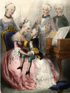 Wolfgang Amadeus Mozart (1756-1791) i armene til den østerrikske imponen Marie-Therese (marie therese) - i "" De berømte barna - historiske fortellinger"" av Madame Eugenie Foa av French School
