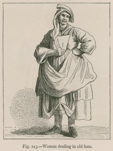 Kvinne som handler med gamle hatter av French School
