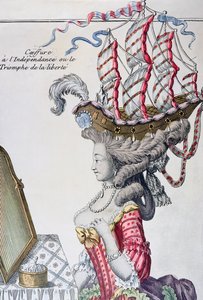 Kvinne i en dagskjole med frisyre a la Belle Poule, periode med amerikansk uavhengighet, 1779-80 av French School