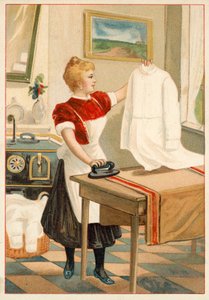 Kvinnestryking (chromolitho) av French School