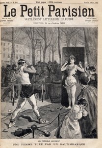 Kvinne drept ved et uhell under et show av saltibank på gaten, Place des Quinconces i Bordeaux. En av avisene "Le petit Parisien"" den 5/03/1893 (gravering) av French School