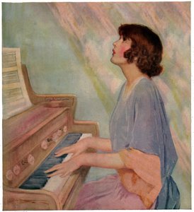 Kvinne som spiller orgel av French School