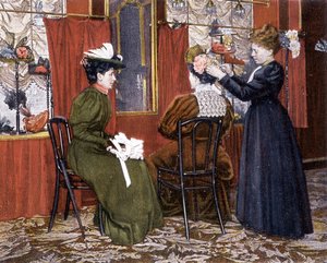 Kvinne styler en dame med hatt i Maison Nouvelle av French School