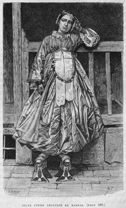 Kvinne iført kabbab, fra Syria i dag. Reiser i Fønikia, Libanon og Judea. 1875-1880 av Louis Charles Emile Lortet, 1884 (bw gravering) av French School