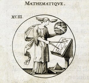 Kvinne med comppas og globus, personifisering av matematikk av French School