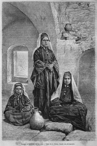 Kvinner fra Betlehem, fra Syria i dag. Reiser i Fønikia, Libanon og Judea. 1875-1880 av Louis Charles Emile Lortet, 1884 (bw gravering) av French School