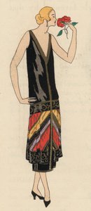 Mote for damefestklær fra 1920-tallet av designer Georges Doeuillet (fargelitografi) av French School