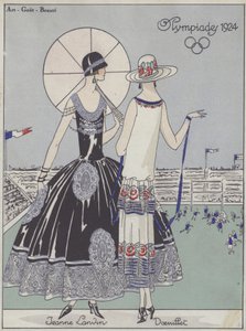 Damemote ved de olympiske leker i 1924 av designerne Jeanne Lanvin og Georges Doeuillet (fargelitografi) av French School