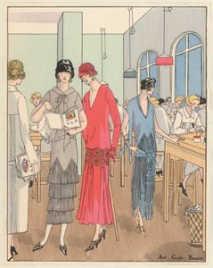 Damemote fra 1920-tallet av designerne Jean Patou og Georges Doeuillet (fargelitografi) av French School