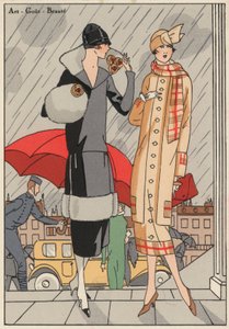 Damemote fra 1920-tallet av designerne Premet og Gustave Beer. (fargelitografi) av French School