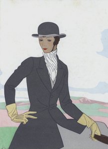 Design av ridedrakt for kvinner fra 1920-tallet (fargelitografi) av French School