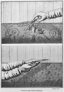 Jobber med Aubusson-tepper i fløyel av French School