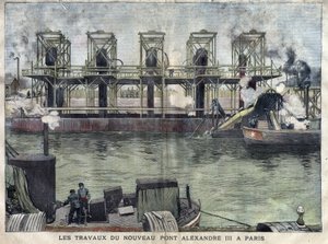 Jobber i Paris ved Pont Alexandre III. Gravering av april 1898 i “La petite Gironde”””. av French School