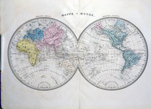 Verdenskart, illustrasjon fra Atlas Geographic Moderne av Prosper-Auguste Poulain de Bossay, ca. 1850